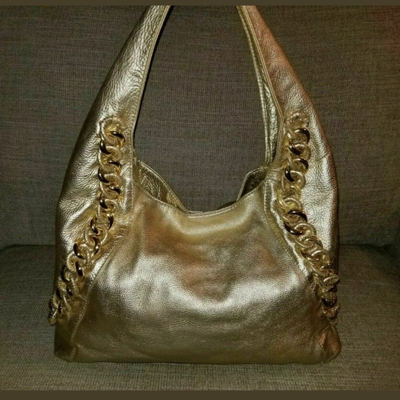 Michael Kors Metallic Gold Leather Chain Link Hobo - Picture 2 of 8